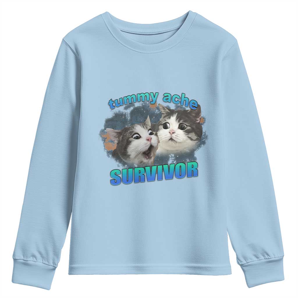 Tummy Ache Survivor Youth Sweatshirt Funny Cat Meme For Cat Lover - Wonder Print Shop