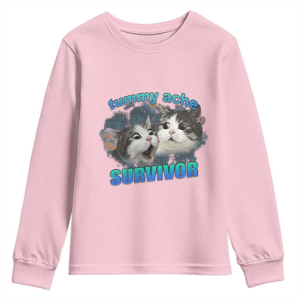 Tummy Ache Survivor Youth Sweatshirt Funny Cat Meme For Cat Lover - Wonder Print Shop