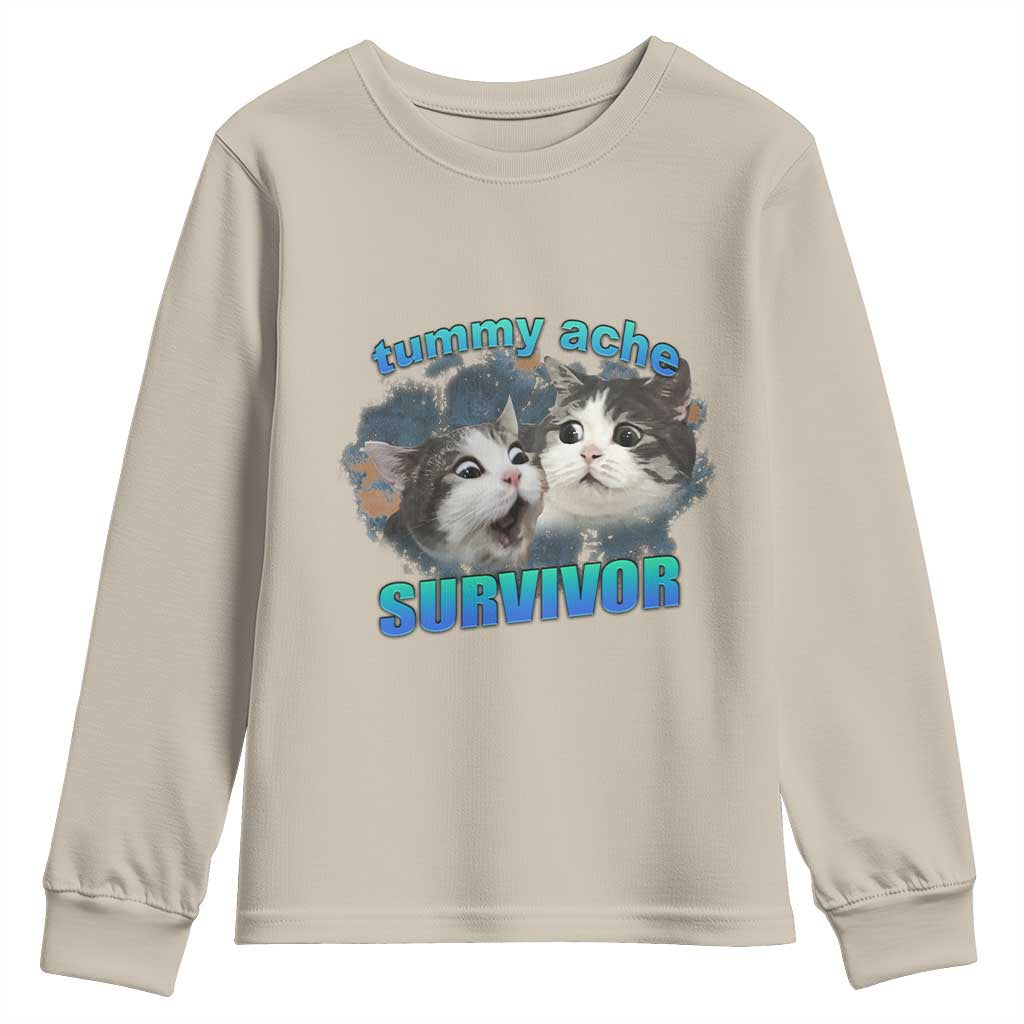 Tummy Ache Survivor Youth Sweatshirt Funny Cat Meme For Cat Lover - Wonder Print Shop