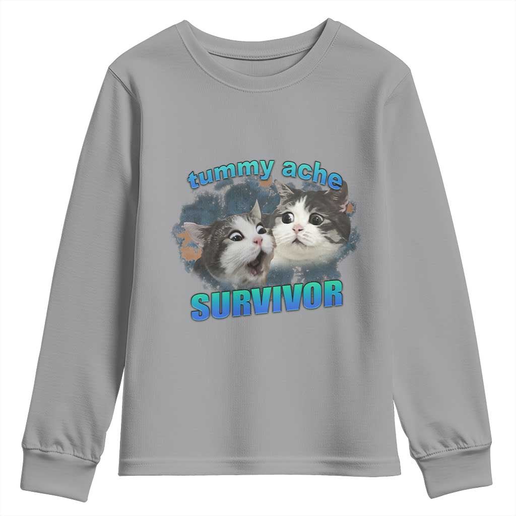 Tummy Ache Survivor Youth Sweatshirt Funny Cat Meme For Cat Lover - Wonder Print Shop