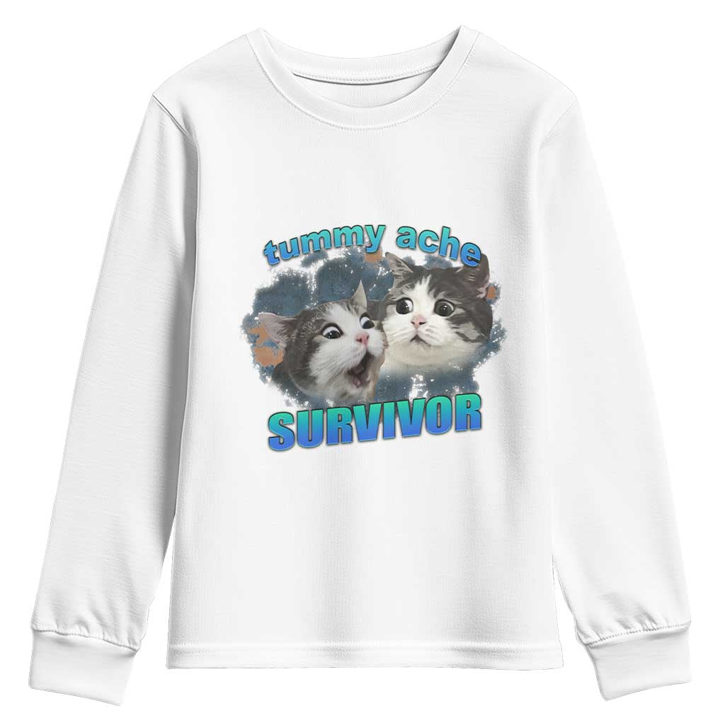 Tummy Ache Survivor Youth Sweatshirt Funny Cat Meme For Cat Lover - Wonder Print Shop