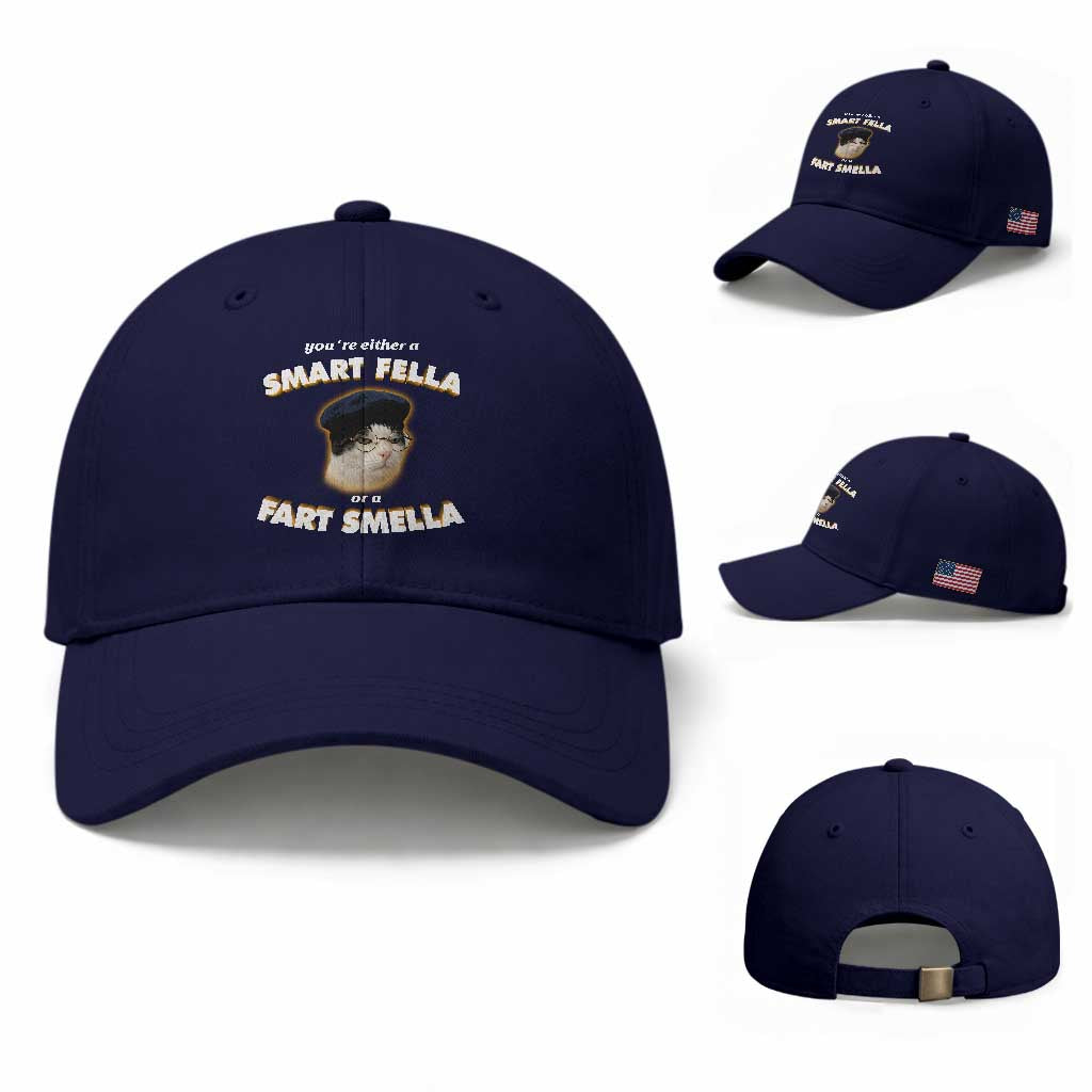 Funny Cat Farts Meme Baseball Cap You're Either A Smart Fella Or A Fart Smella