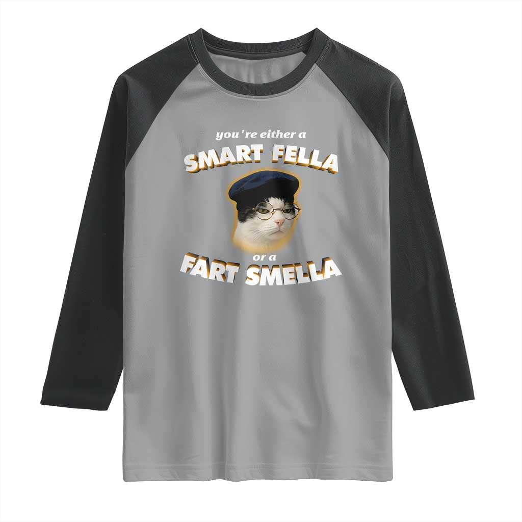 Funny Cat Farts Meme Raglan Shirt You're Either A Smart Fella Or A Fart Smella - Wonder Print Shop