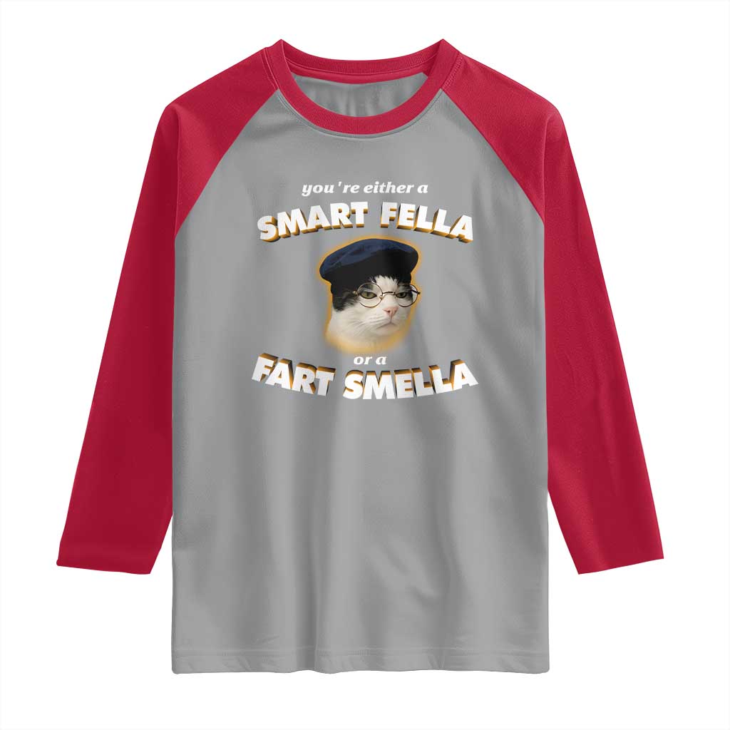 Funny Cat Farts Meme Raglan Shirt You're Either A Smart Fella Or A Fart Smella - Wonder Print Shop