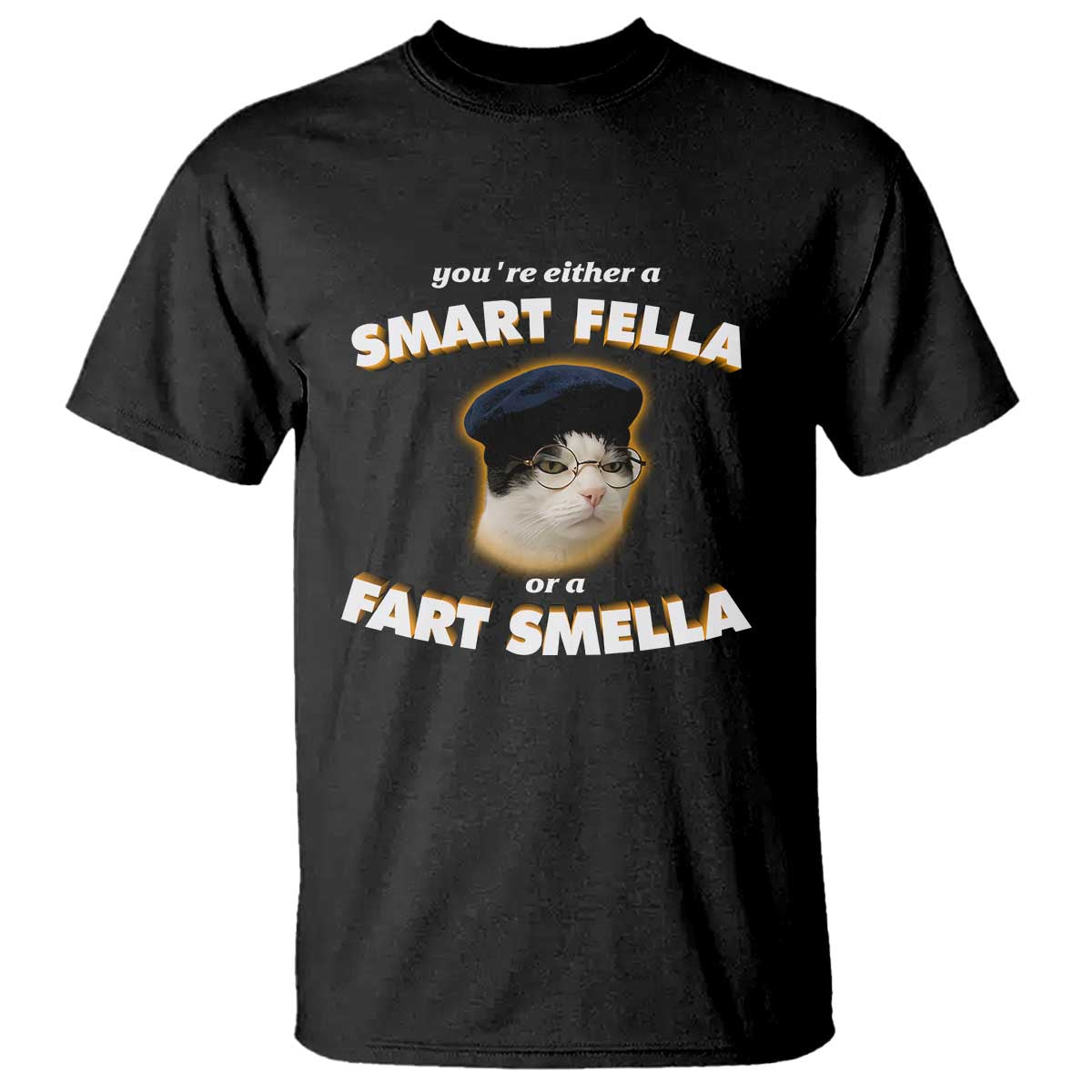 Funny Cat Farts Meme T Shirt You're Either A Smart Fella Or A Fart Smella - Wonder Print Shop