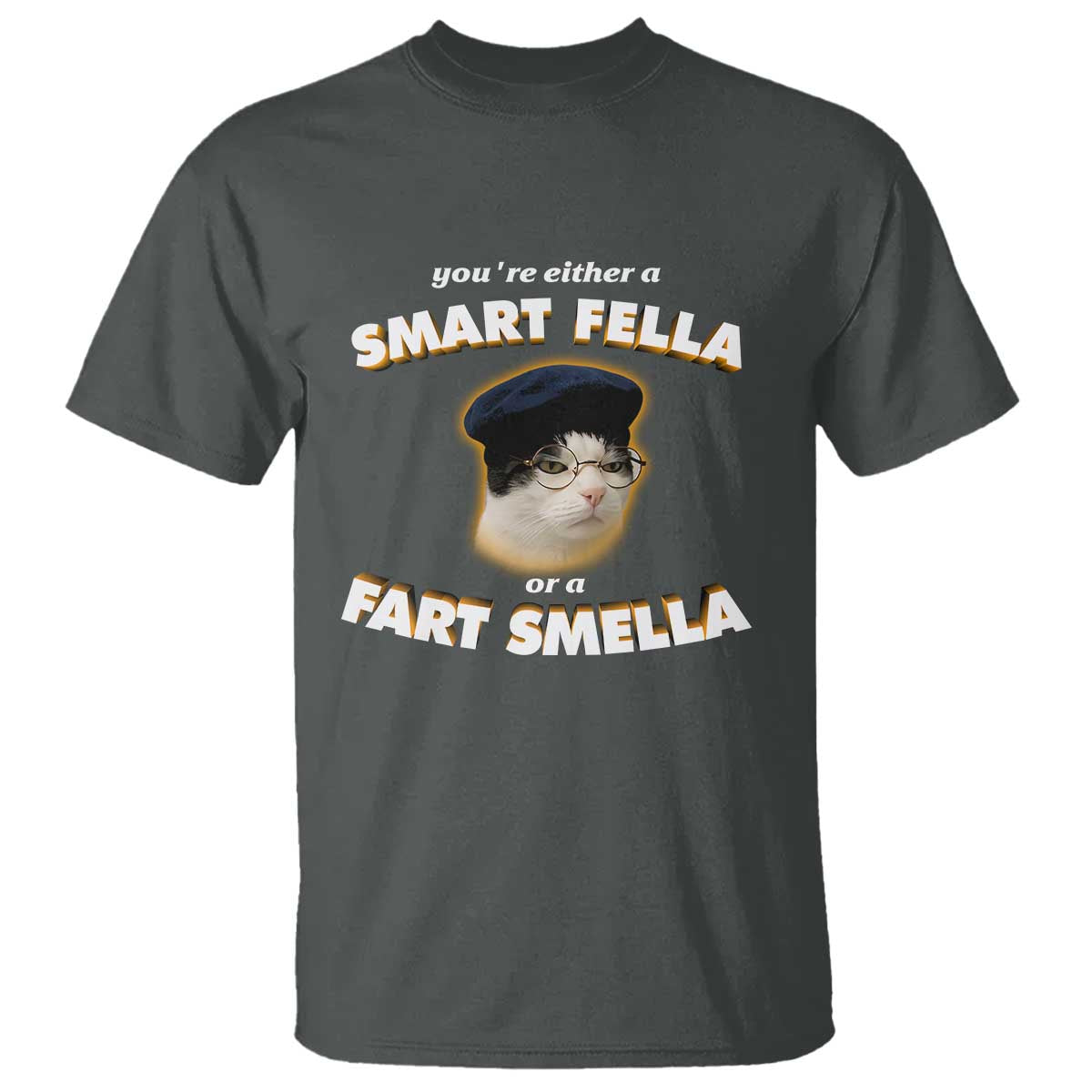 Funny Cat Farts Meme T Shirt You're Either A Smart Fella Or A Fart Smella - Wonder Print Shop