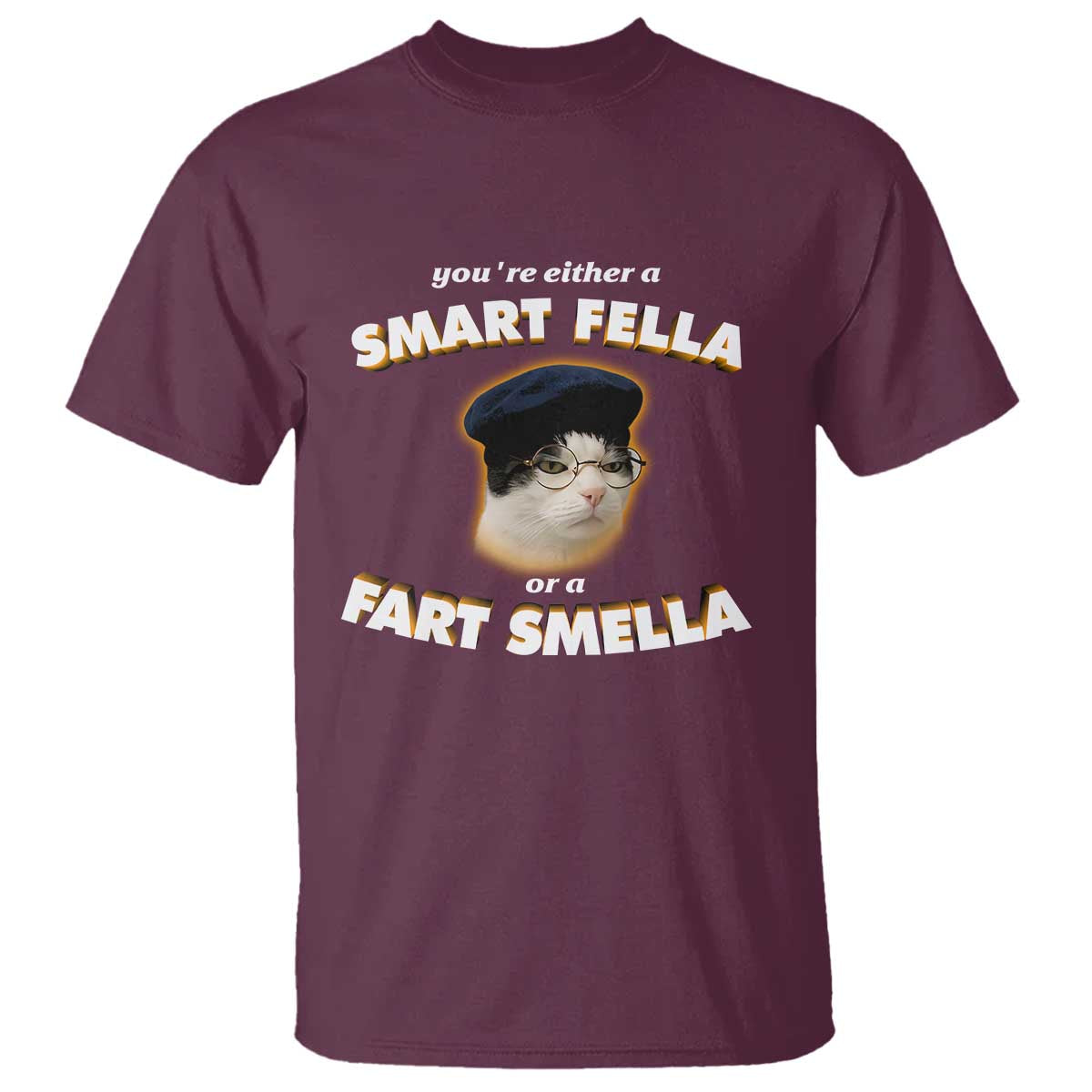 Funny Cat Farts Meme T Shirt You're Either A Smart Fella Or A Fart Smella - Wonder Print Shop