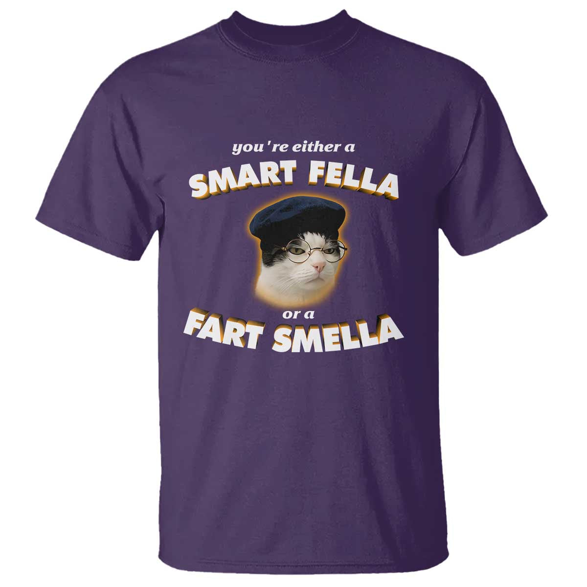 Funny Cat Farts Meme T Shirt You're Either A Smart Fella Or A Fart Smella - Wonder Print Shop