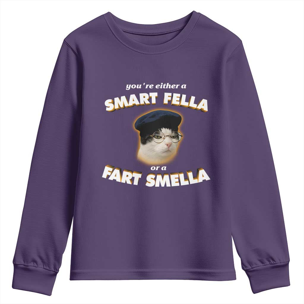 Funny Cat Farts Meme Youth Sweatshirt You're Either A Smart Fella Or A Fart Smella - Wonder Print Shop
