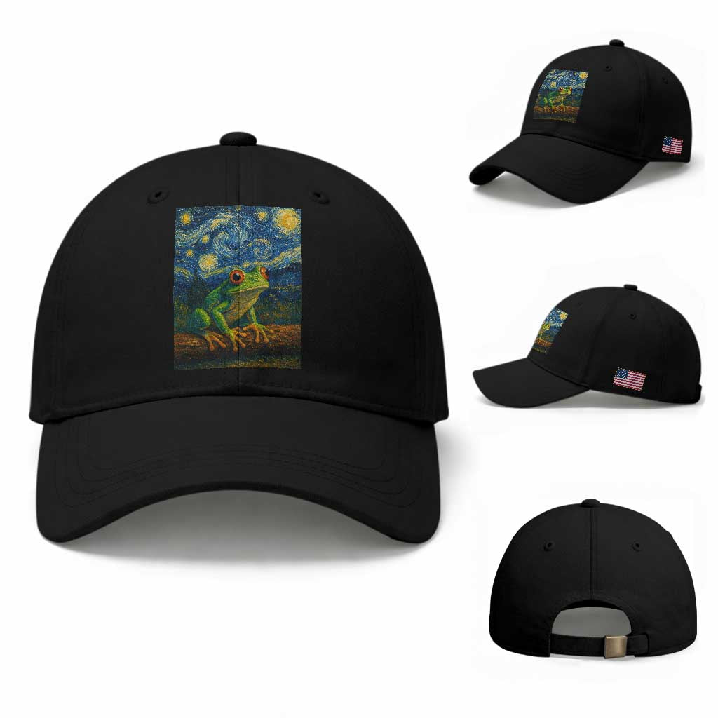 Funny Frog Baseball Cap Van Gogh Style Starry Night