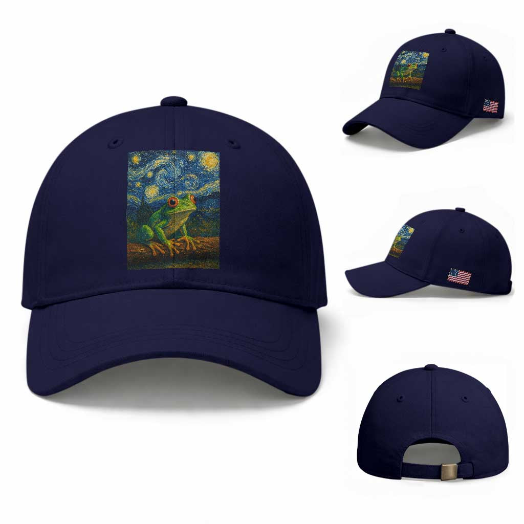 Funny Frog Baseball Cap Van Gogh Style Starry Night