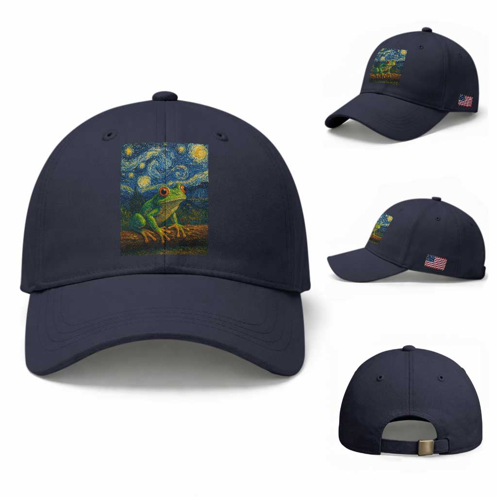 Funny Frog Baseball Cap Van Gogh Style Starry Night