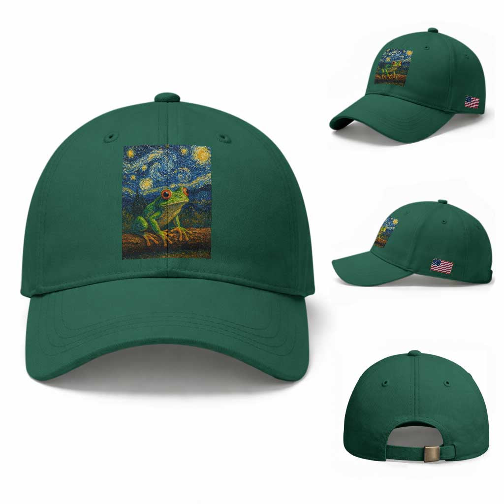 Funny Frog Baseball Cap Van Gogh Style Starry Night