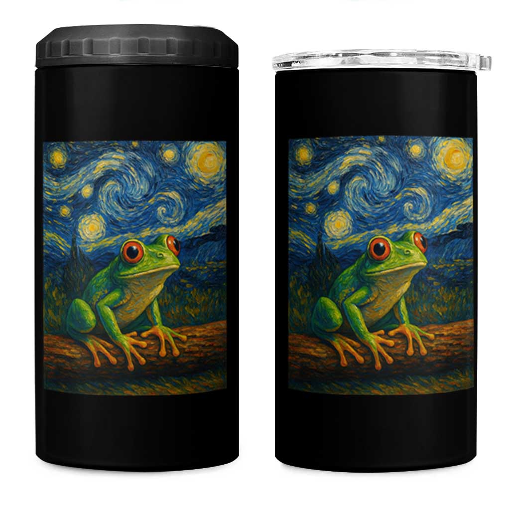 Funny Frog 4 in 1 Can Cooler Tumbler Van Gogh Style Starry Night
