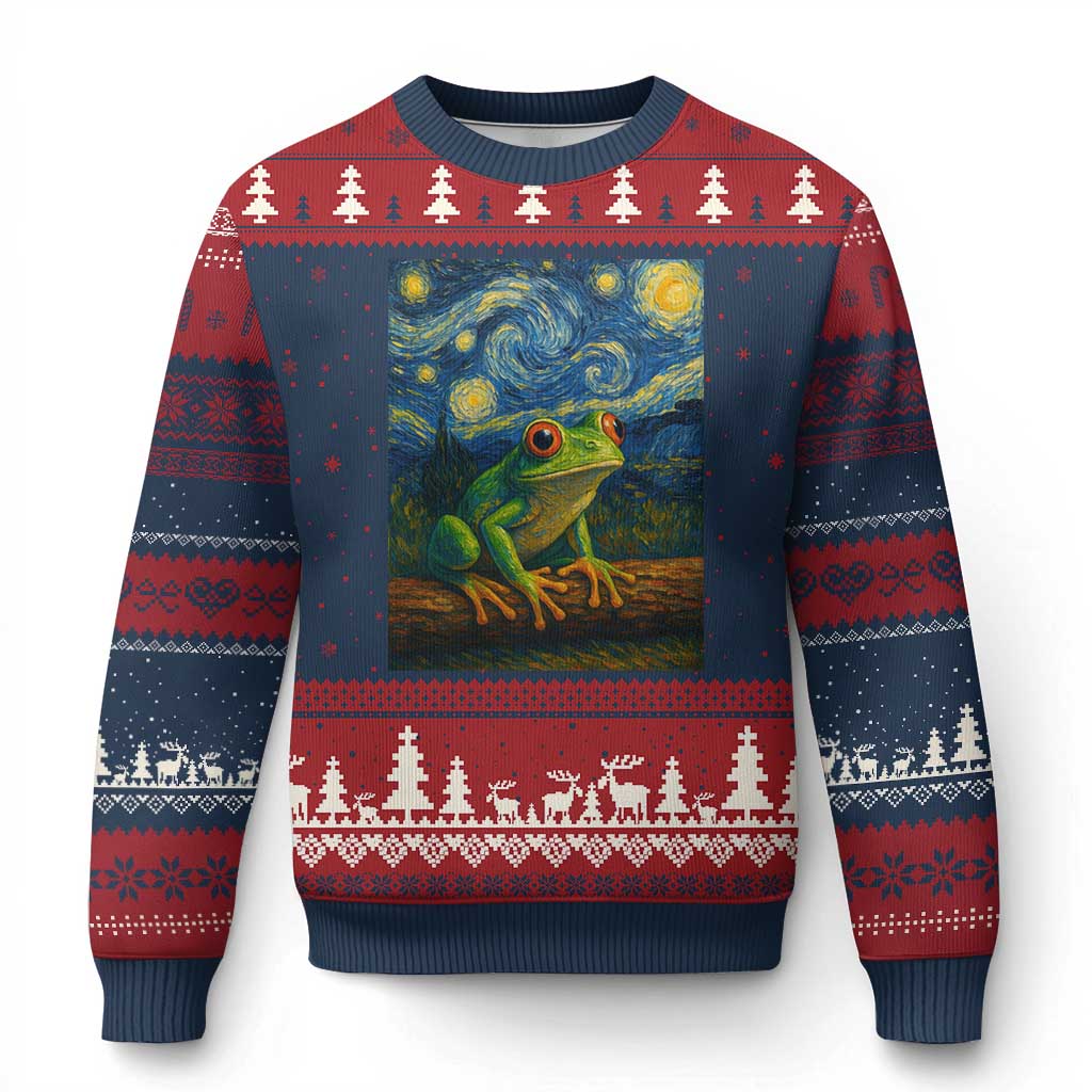 Funny Frog Ugly Christmas Sweater Van Gogh Style Starry Night - Wonder Print Shop