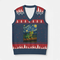Funny Frog V-Neck Knit Sweater Vest Van Gogh Style Starry Night - Wonder Print Shop