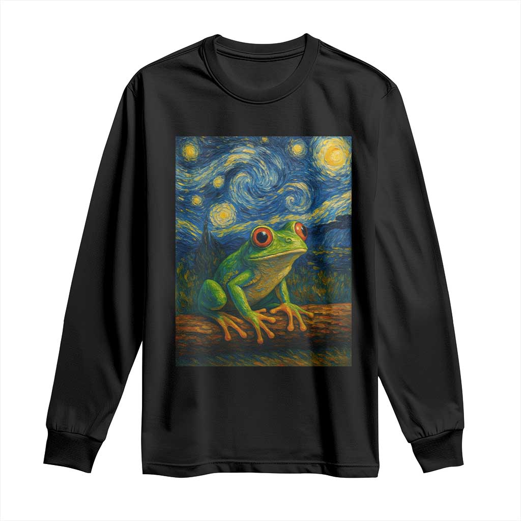 Funny Frog Long Sleeve Shirt Van Gogh Style Starry Night - Wonder Print Shop