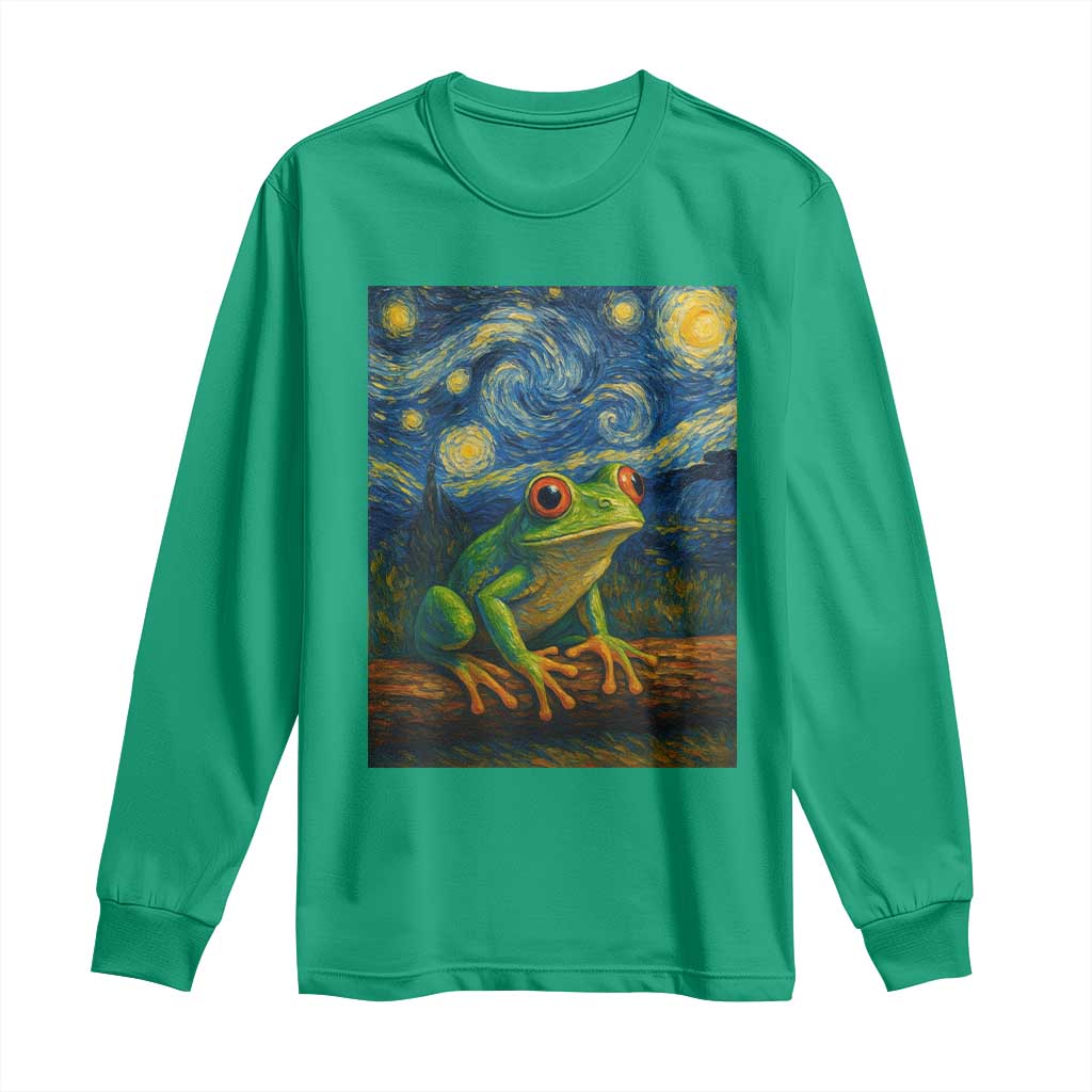 Funny Frog Long Sleeve Shirt Van Gogh Style Starry Night - Wonder Print Shop