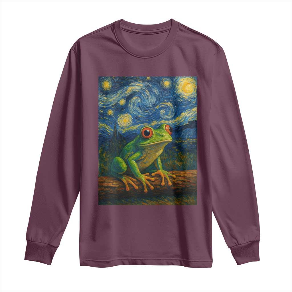Funny Frog Long Sleeve Shirt Van Gogh Style Starry Night - Wonder Print Shop