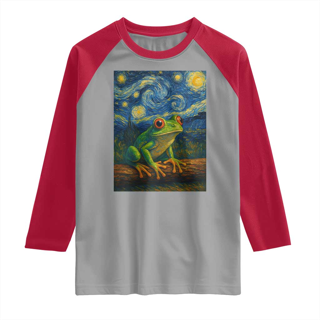 Funny Frog Raglan Shirt Van Gogh Style Starry Night - Wonder Print Shop