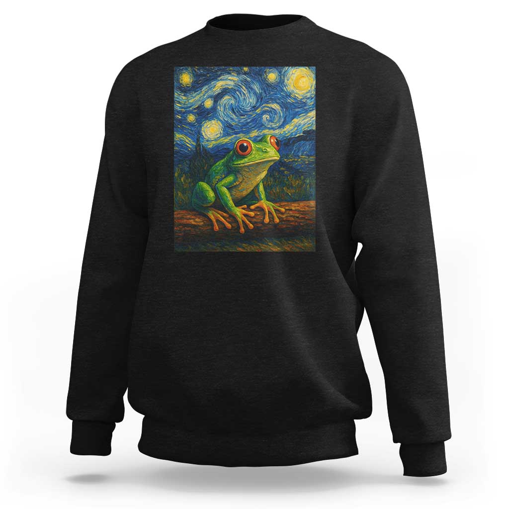 Funny Frog Sweatshirt Van Gogh Style Starry Night - Wonder Print Shop