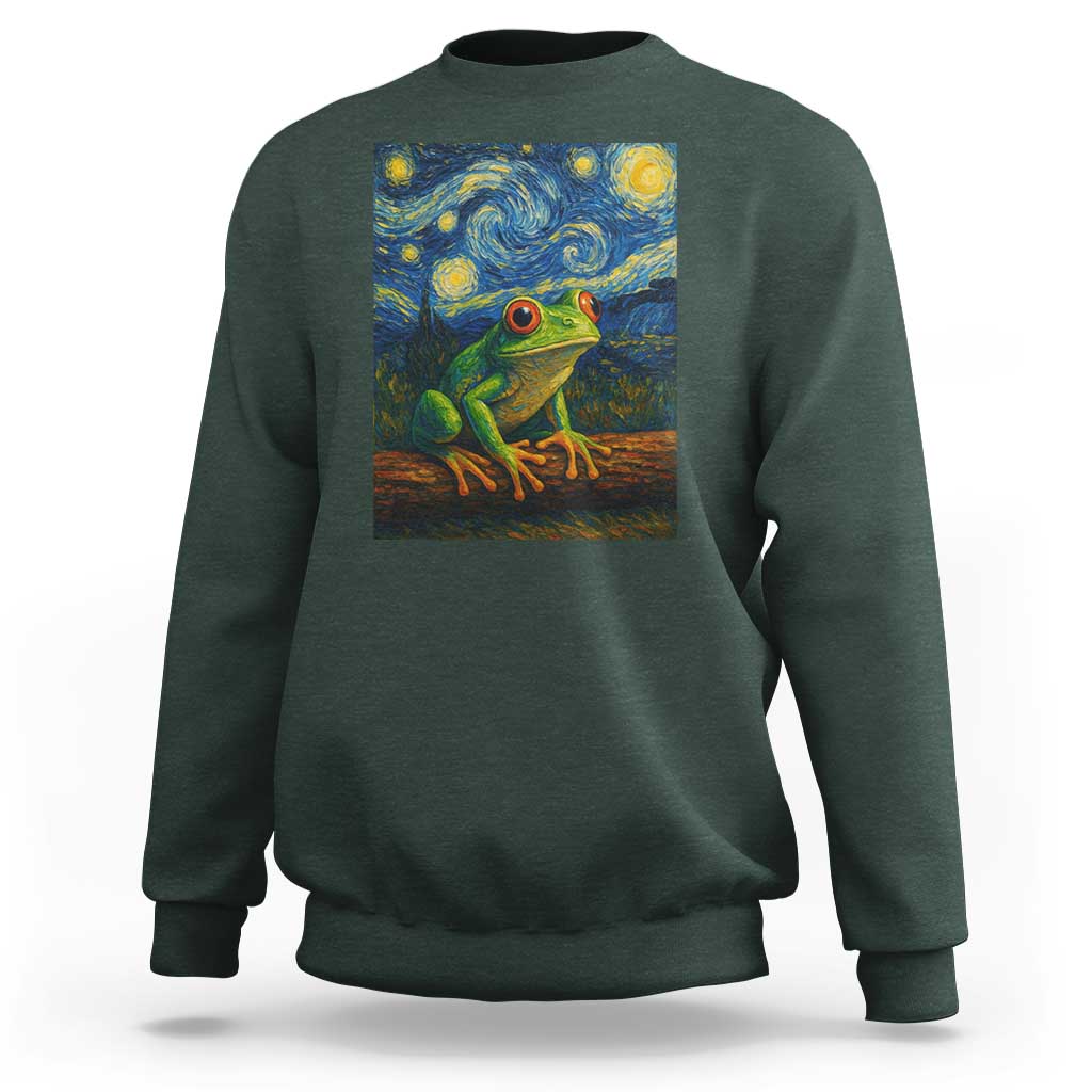 Funny Frog Sweatshirt Van Gogh Style Starry Night - Wonder Print Shop