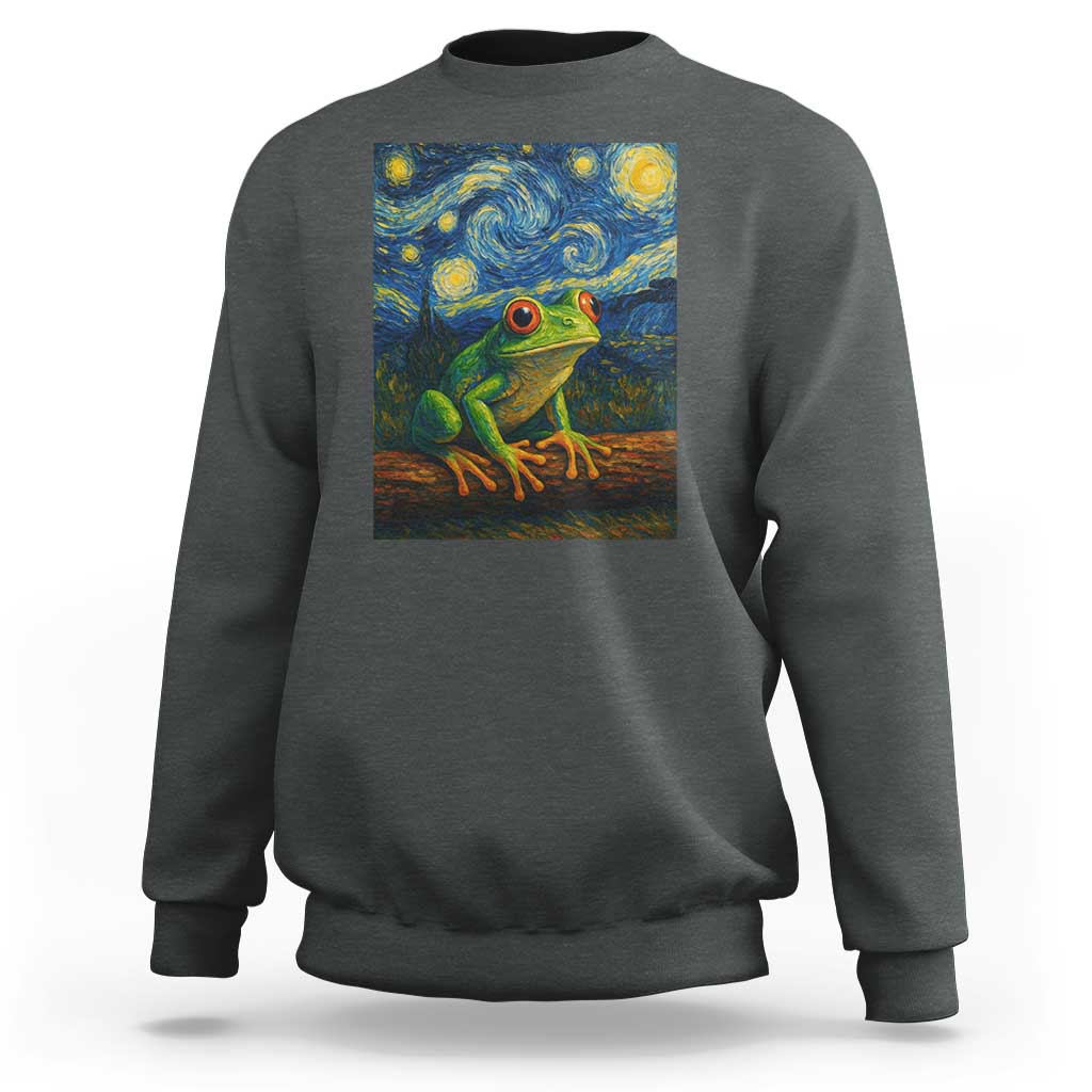 Funny Frog Sweatshirt Van Gogh Style Starry Night - Wonder Print Shop