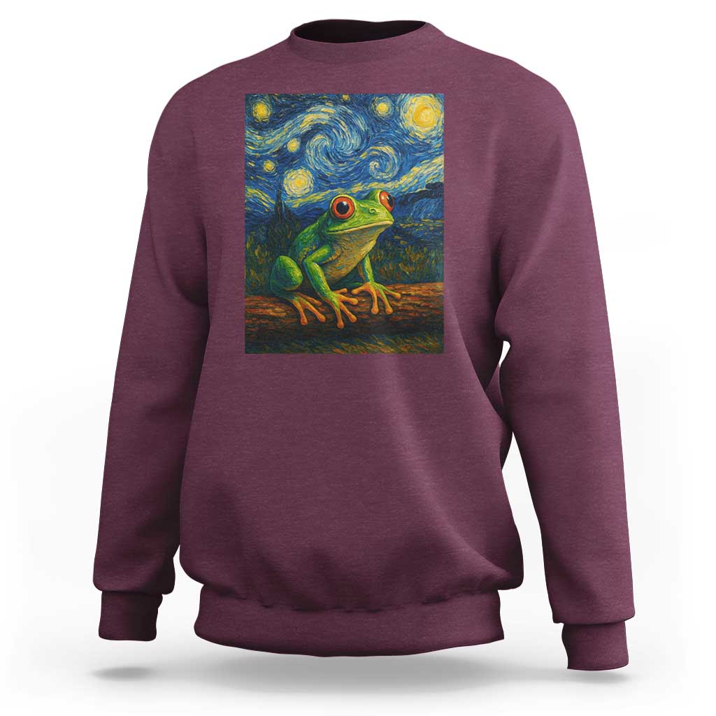 Funny Frog Sweatshirt Van Gogh Style Starry Night - Wonder Print Shop