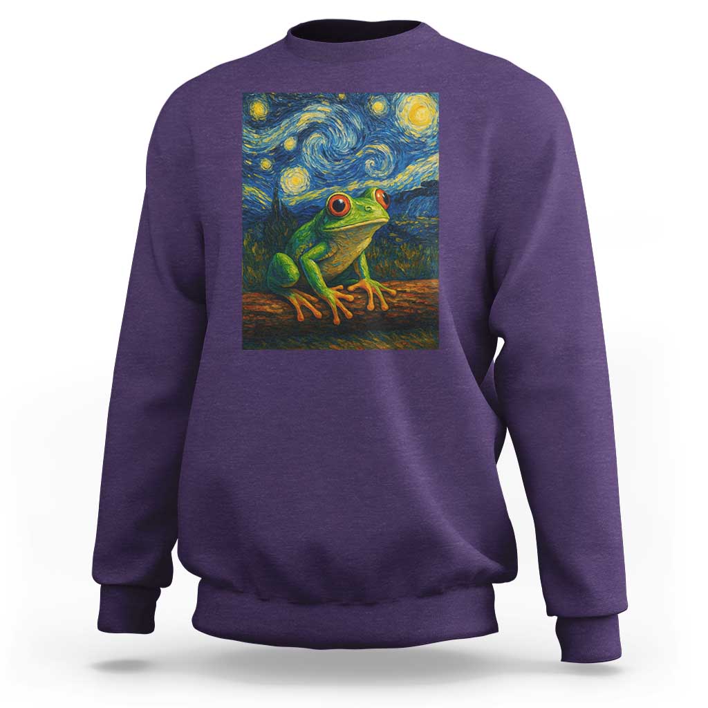 Funny Frog Sweatshirt Van Gogh Style Starry Night - Wonder Print Shop