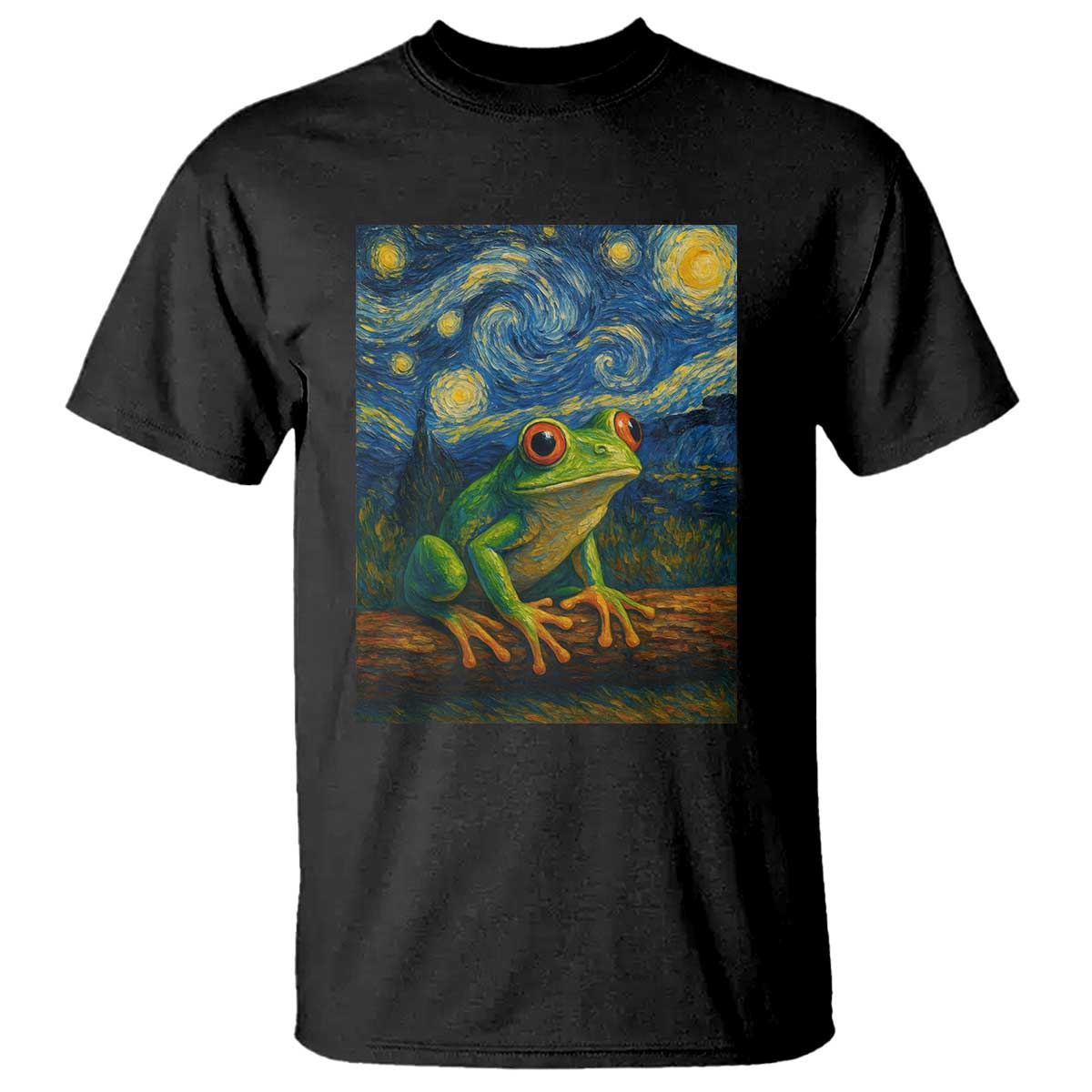 Funny Frog T Shirt Van Gogh Style Starry Night - Wonder Print Shop