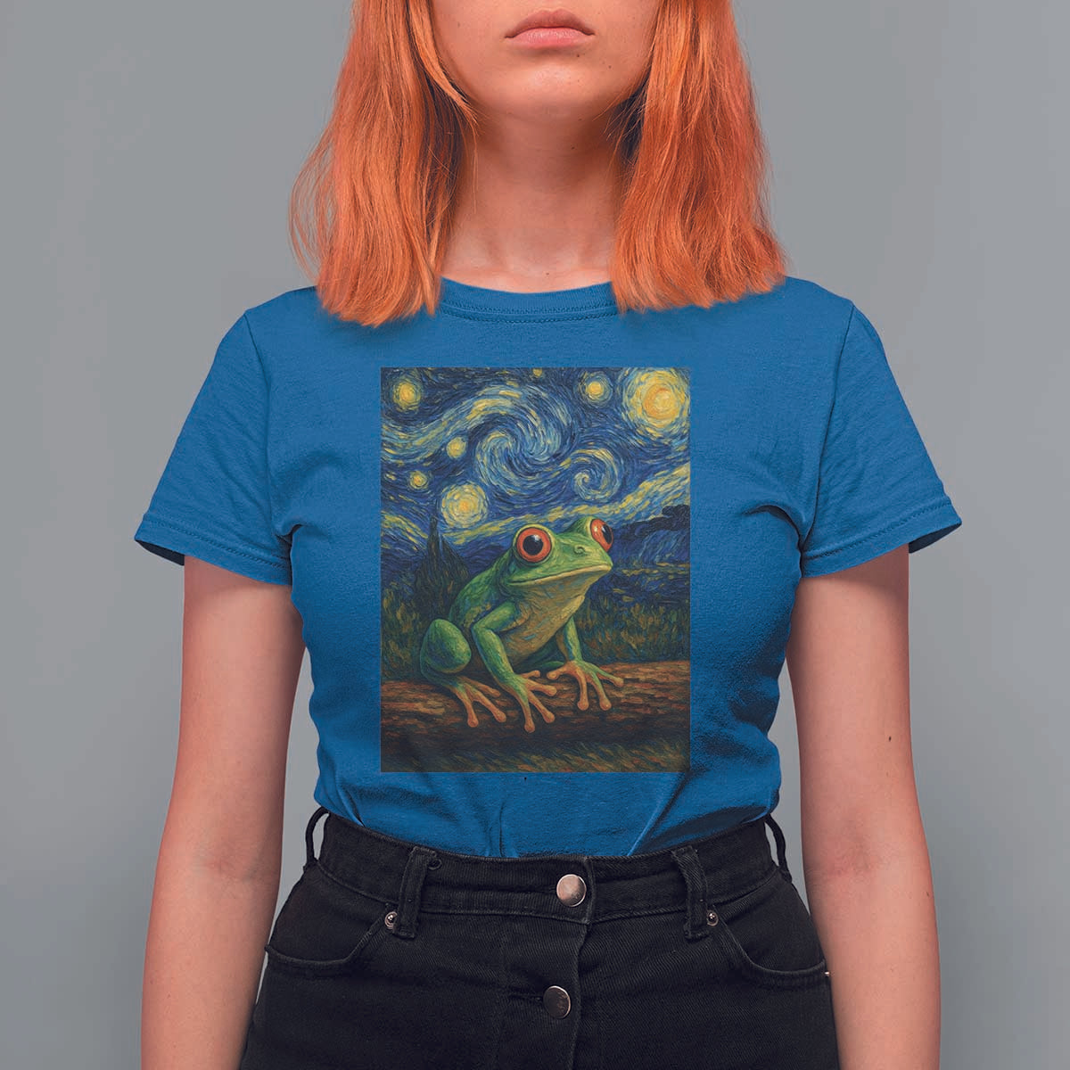 Funny Frog T Shirt For Women Van Gogh Style Starry Night - Wonder Print Shop