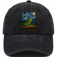 Funny Frog Washed Cotton Baseball Cap Van Gogh Style Starry Night