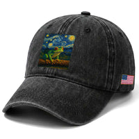 Funny Frog Washed Cotton Baseball Cap Van Gogh Style Starry Night