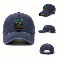 Funny Frog Washed Cotton Baseball Cap Van Gogh Style Starry Night