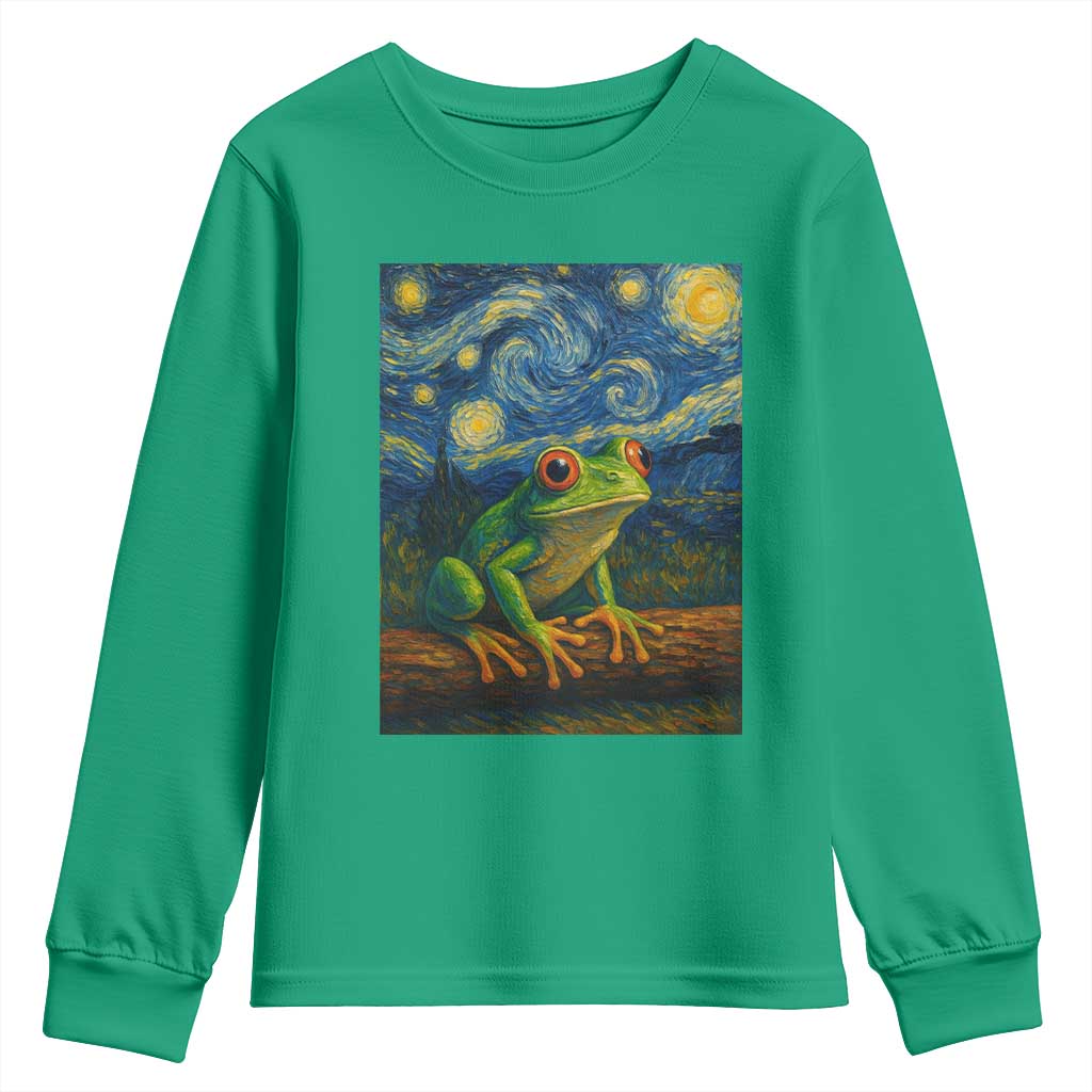 Funny Frog Youth Sweatshirt Van Gogh Style Starry Night - Wonder Print Shop