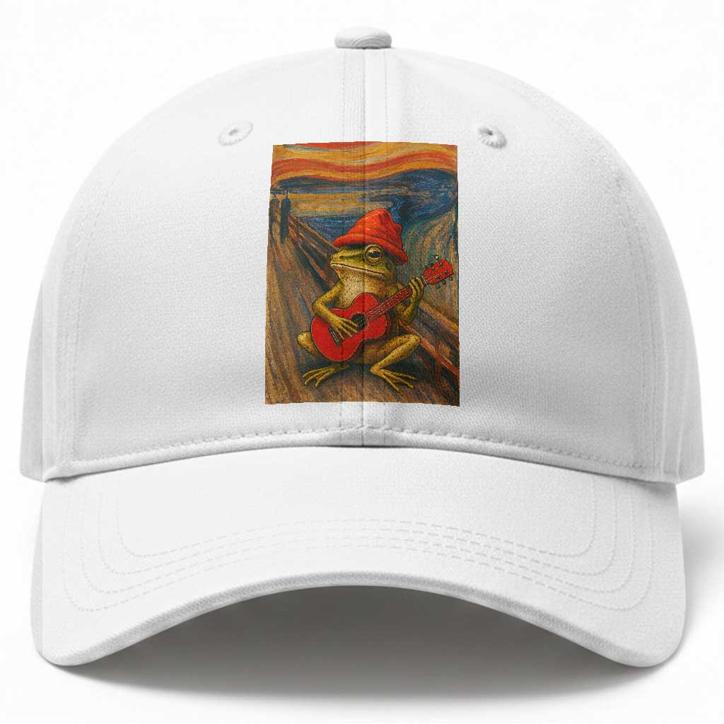 Funny Frog Baseball Cap Playing Guitar Van Gogh Starry Night Art Parody