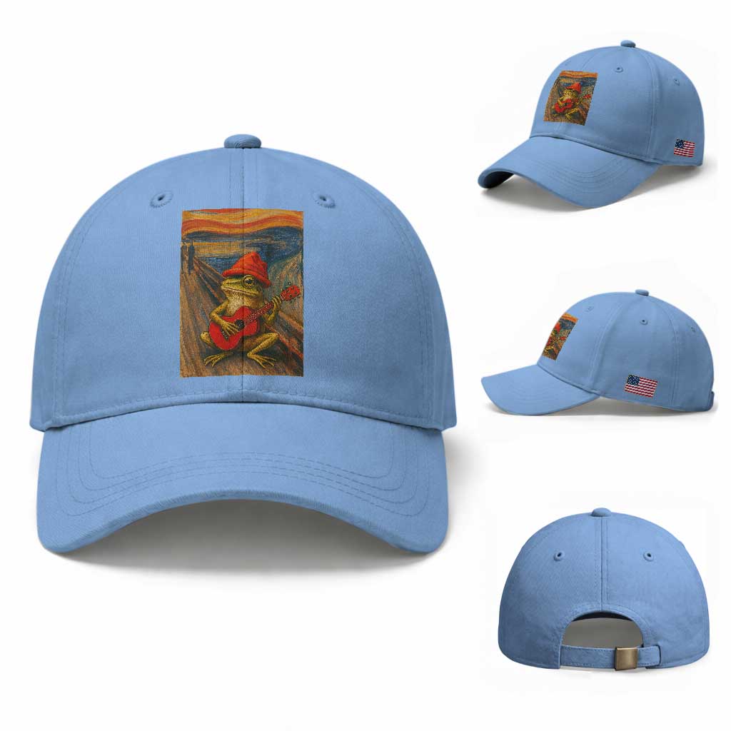 Funny Frog Baseball Cap Playing Guitar Van Gogh Starry Night Art Parody
