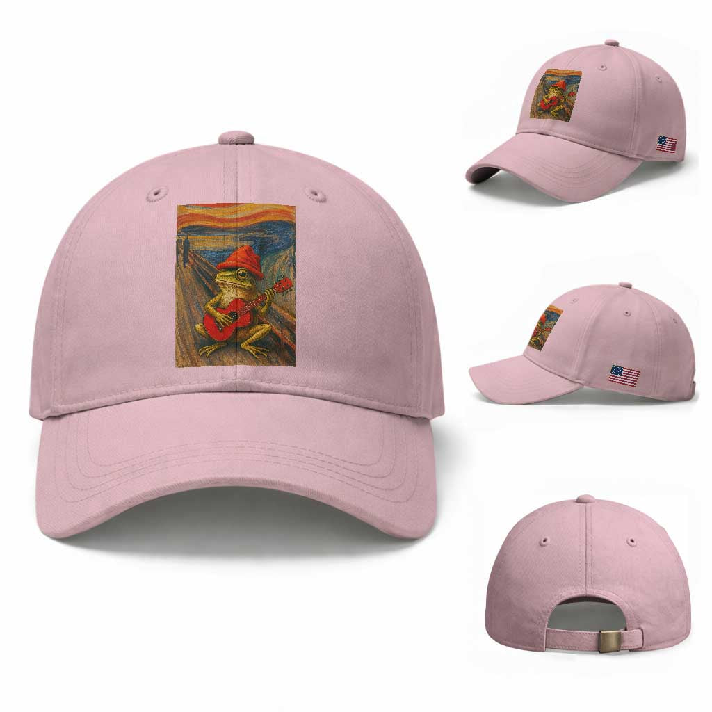 Funny Frog Baseball Cap Playing Guitar Van Gogh Starry Night Art Parody