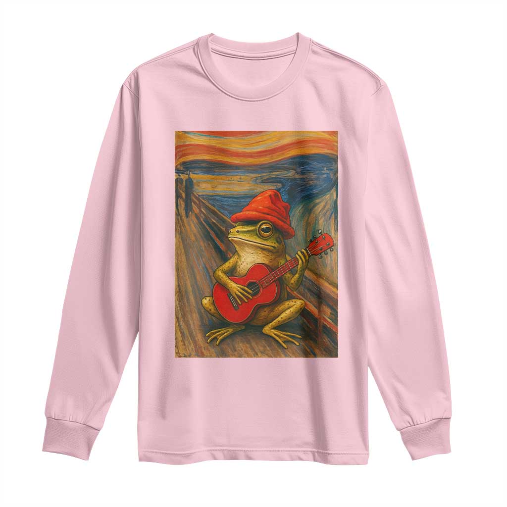 Funny Frog Long Sleeve Shirt Playing Guitar Van Gogh Starry Night Art Parody - Wonder Print Shop