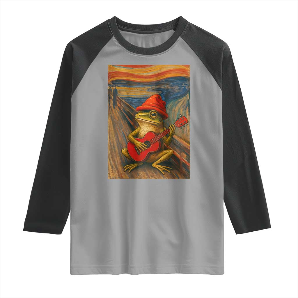 Funny Frog Raglan Shirt Playing Guitar Van Gogh Starry Night Art Parody - Wonder Print Shop