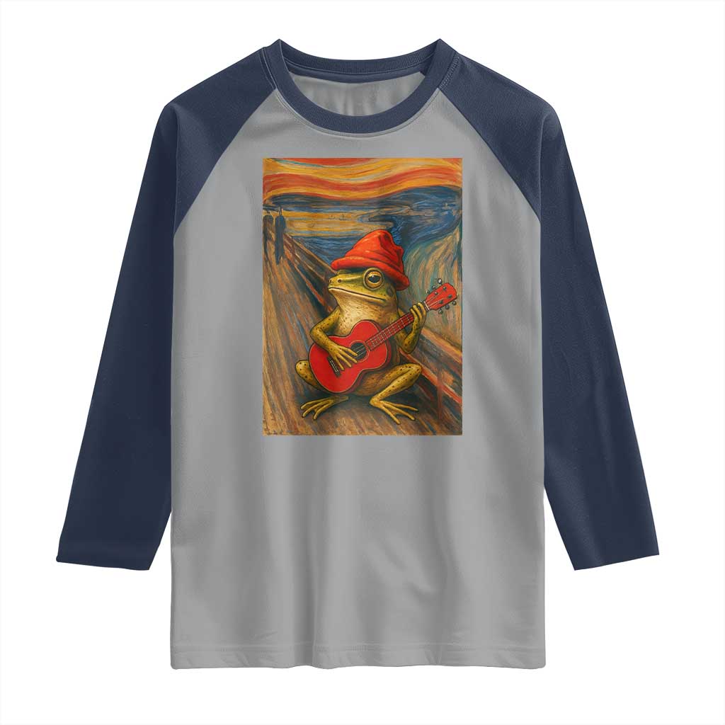 Funny Frog Raglan Shirt Playing Guitar Van Gogh Starry Night Art Parody - Wonder Print Shop