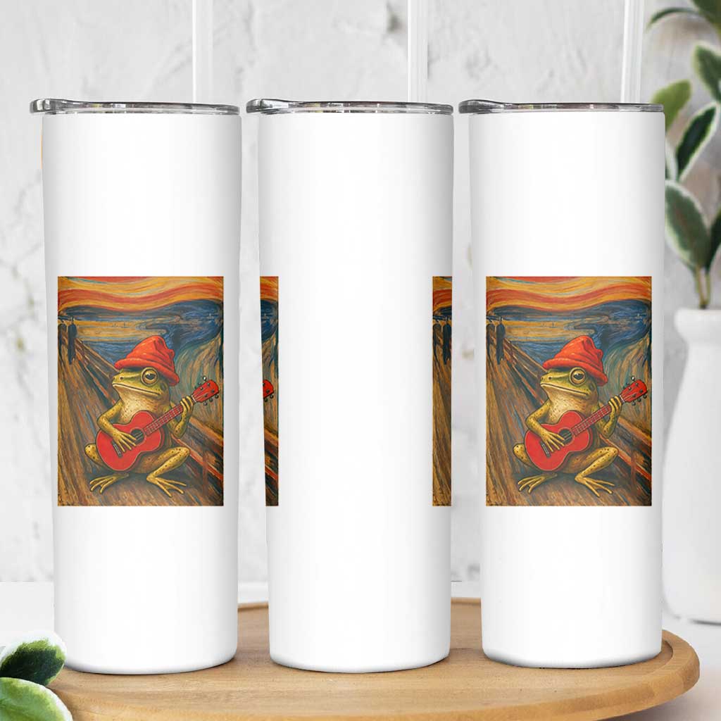 Funny Frog Skinny Tumbler Playing Guitar Van Gogh Starry Night Art Parody