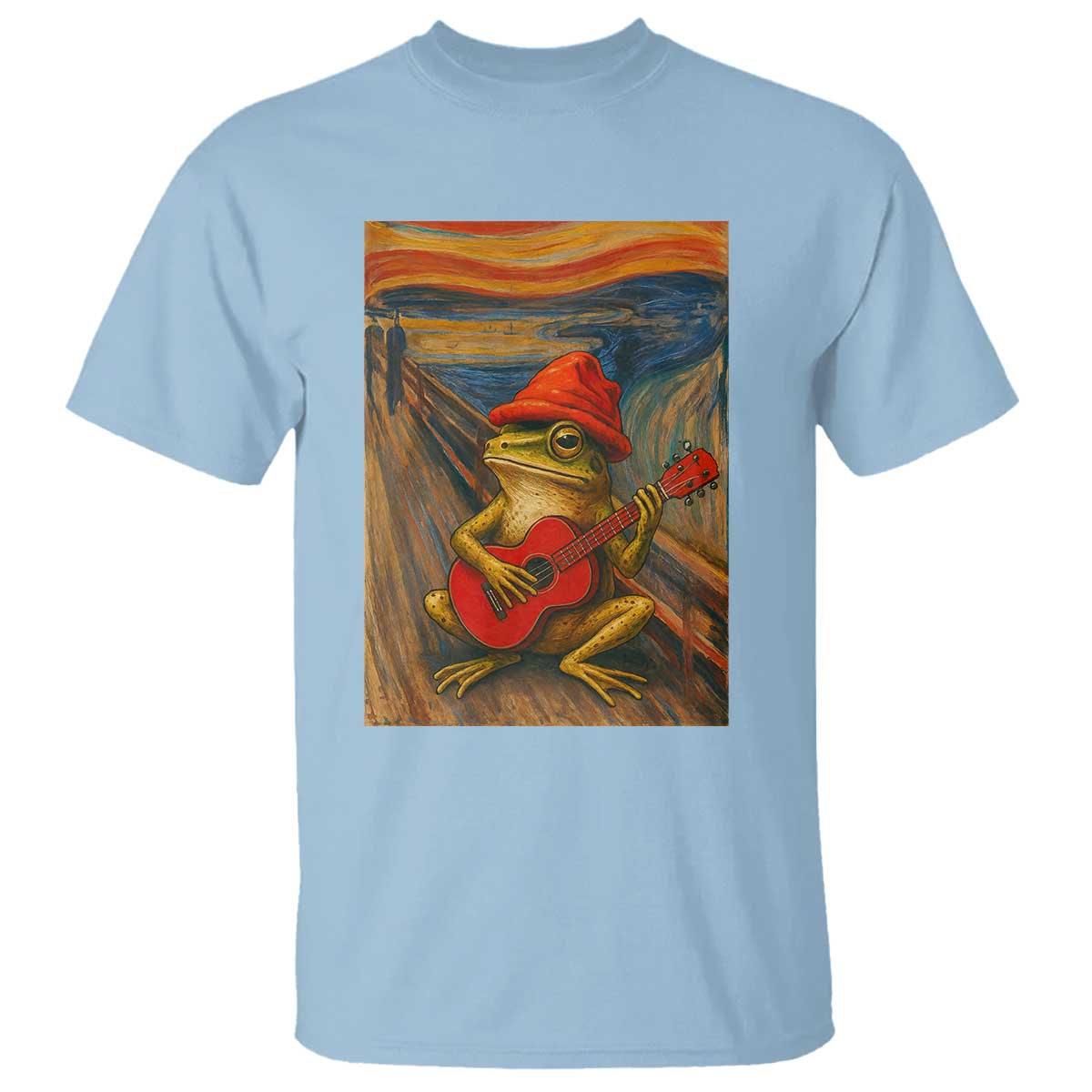 Funny Frog T Shirt Playing Guitar Van Gogh Starry Night Art Parody - Wonder Print Shop