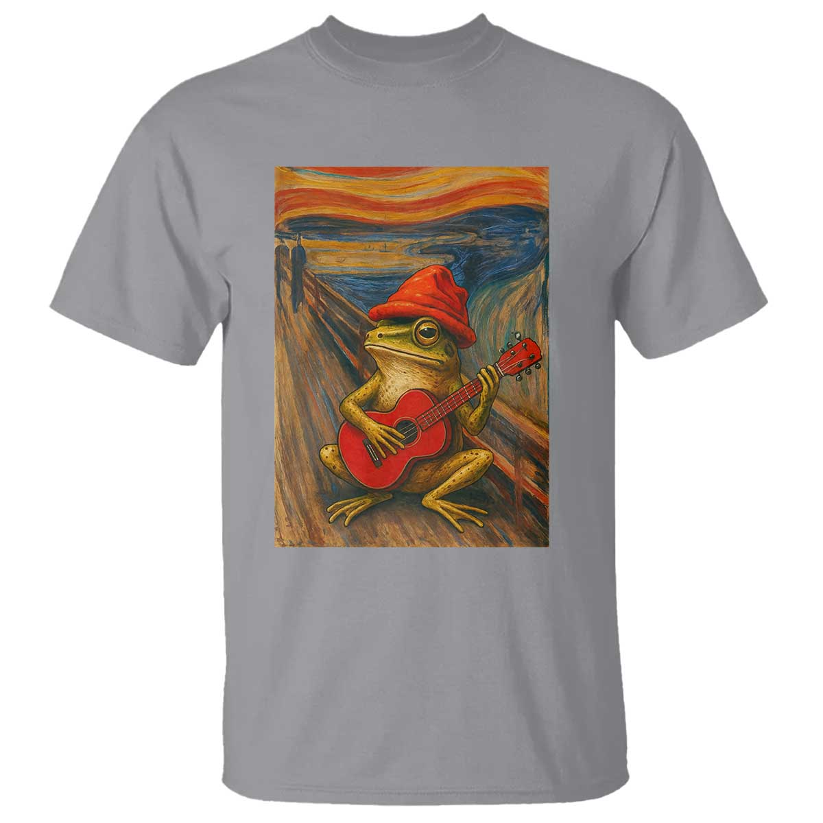 Funny Frog T Shirt Playing Guitar Van Gogh Starry Night Art Parody - Wonder Print Shop
