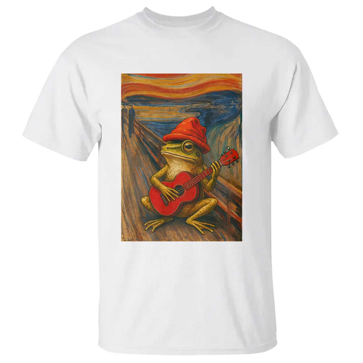 Funny Frog T Shirt Playing Guitar Van Gogh Starry Night Art Parody - Wonder Print Shop