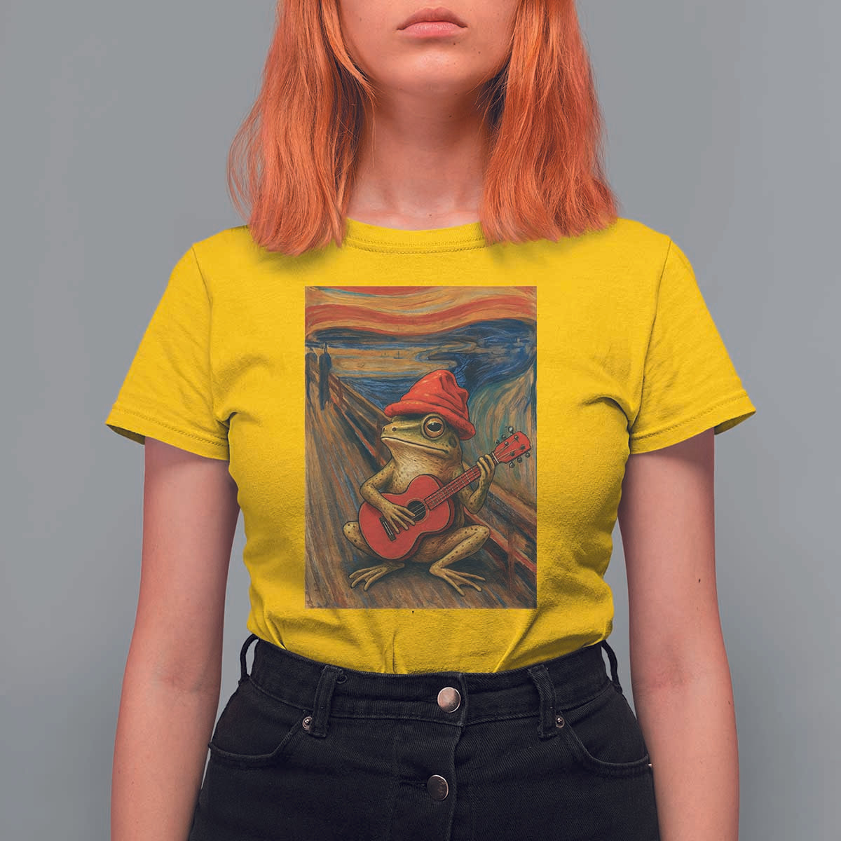 Funny Frog T Shirt For Women Playing Guitar Van Gogh Starry Night Art Parody - Wonder Print Shop