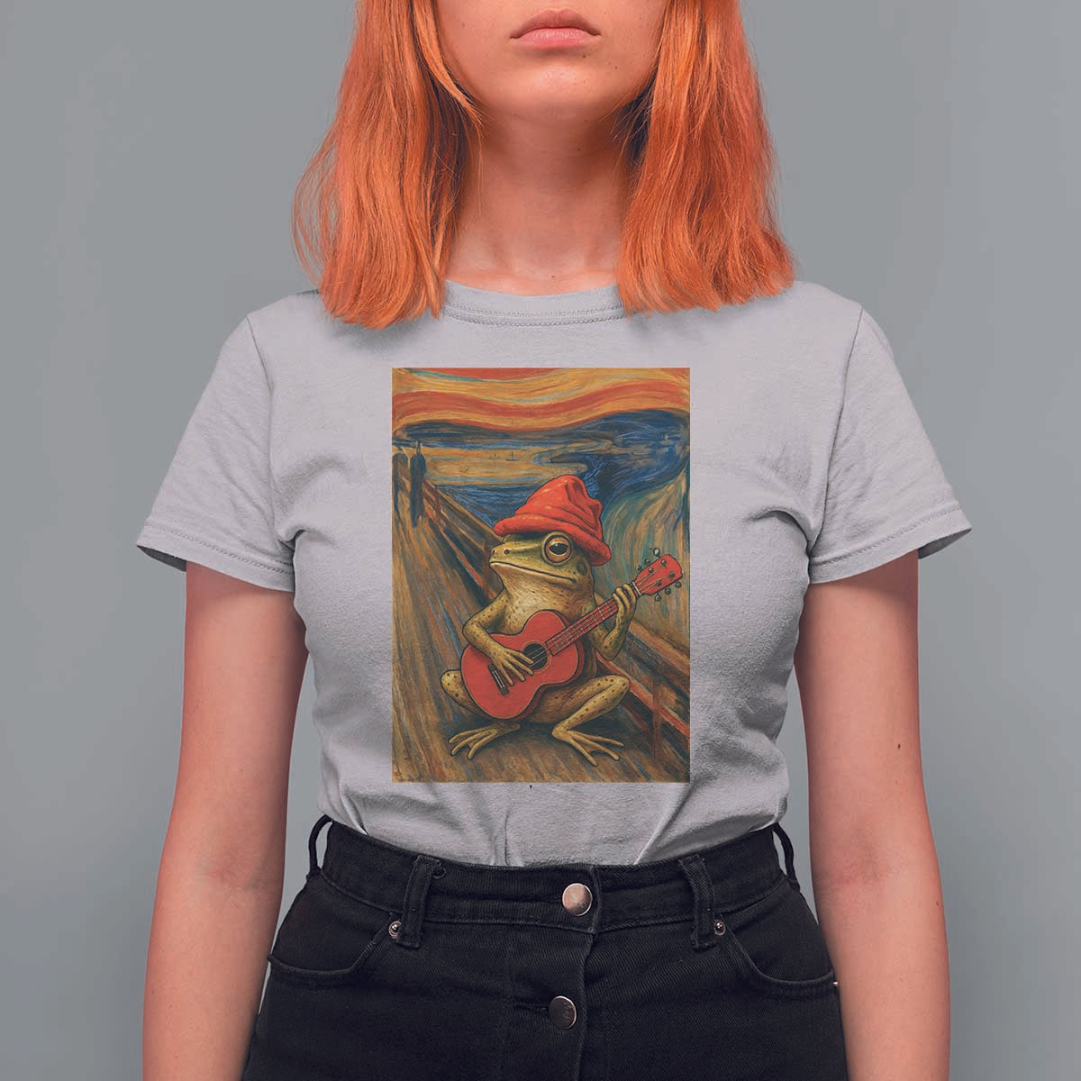 Funny Frog T Shirt For Women Playing Guitar Van Gogh Starry Night Art Parody - Wonder Print Shop