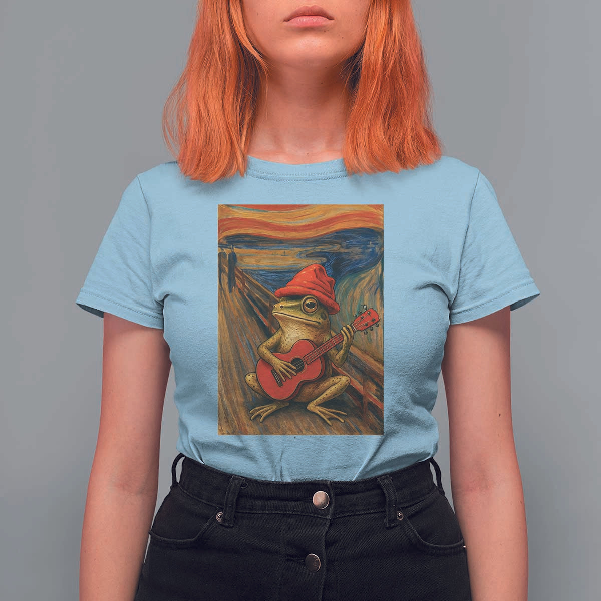 Funny Frog T Shirt For Women Playing Guitar Van Gogh Starry Night Art Parody - Wonder Print Shop