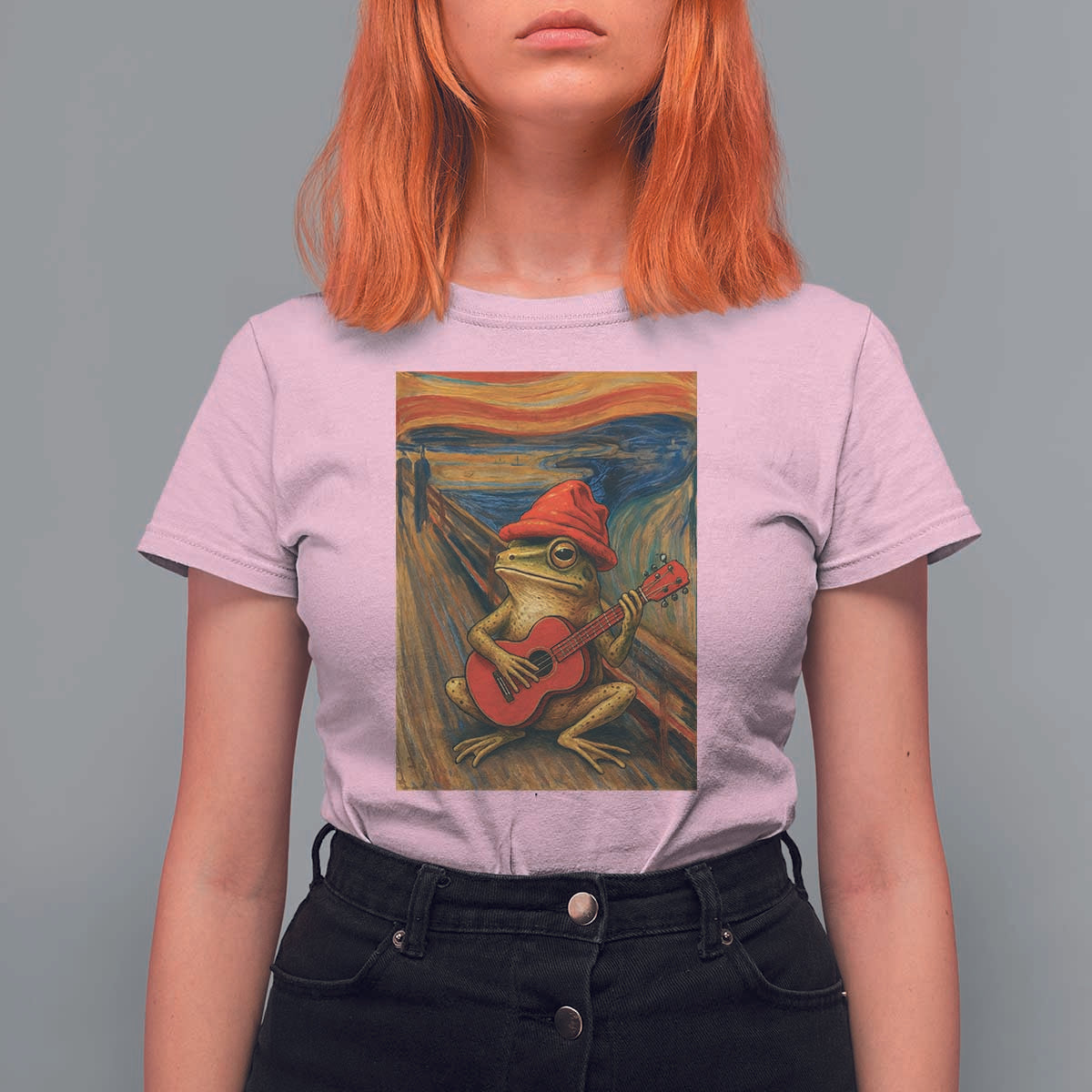 Funny Frog T Shirt For Women Playing Guitar Van Gogh Starry Night Art Parody - Wonder Print Shop