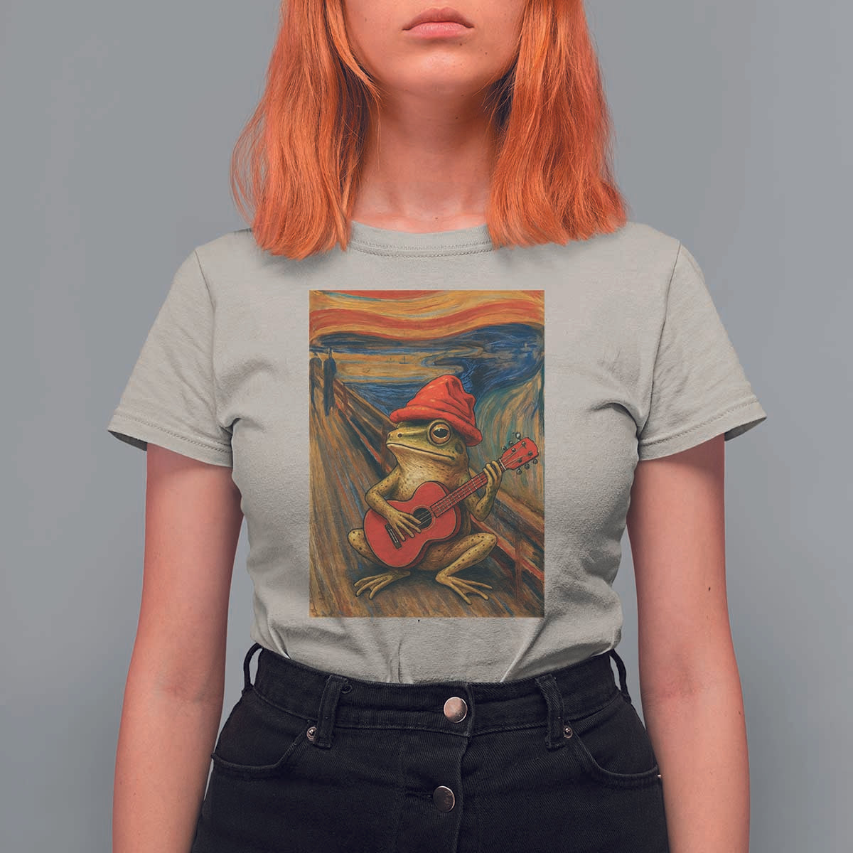 Funny Frog T Shirt For Women Playing Guitar Van Gogh Starry Night Art Parody - Wonder Print Shop